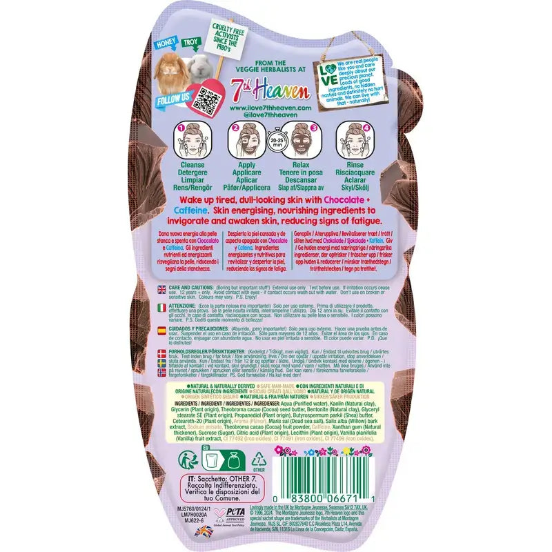 7 Heaven Chocolate Mud Mask with Caffeine Nourishes and Stimulates, 15 grams