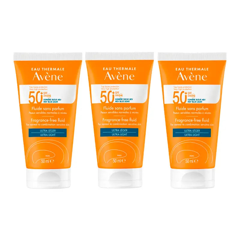 Avène Sunscreen Fluid Unscented Spf 50+, 3 x 50 ml