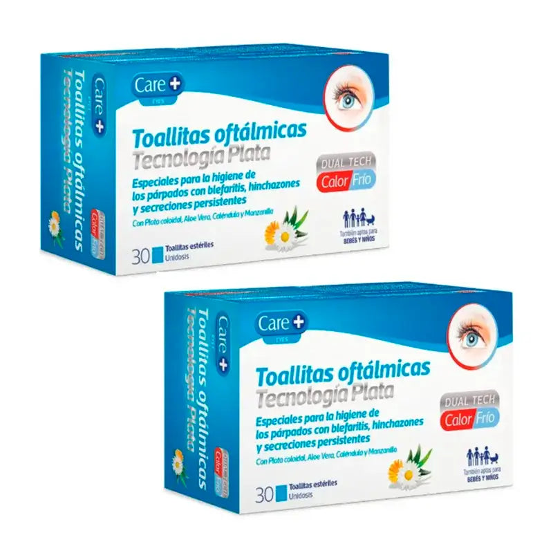 Care+ Ophthalmic Wipes Silver Technology, Pack 2 x 30 Units