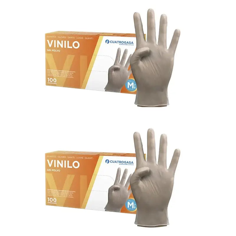 Cuatrogasa Clear Vinyl Powder Free Gloves Size M, 2X100 Units