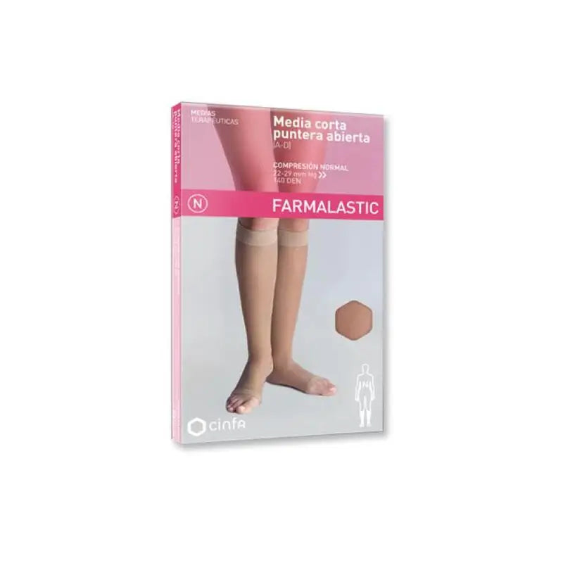 Farmalastic Media Corta De Compresión Normal Con Puntera Abierta Beige, Talla Pequeña