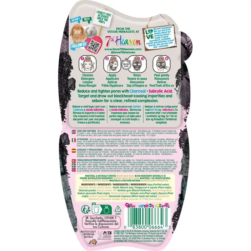 7 Heaven Peel-Off Charcoal Mask With Salicylic Acid Refines Pores , 10 ml
