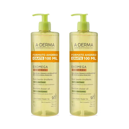 A-Derma Exomega Control Anti-Irritation Emollient Shower Oil, 2X750 Ml