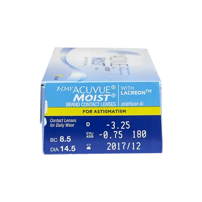 Acuvue 1 Day Moist Daily Toric Lenses , 30 units - +3.50, -1.75, 180, 8.5, 14.50