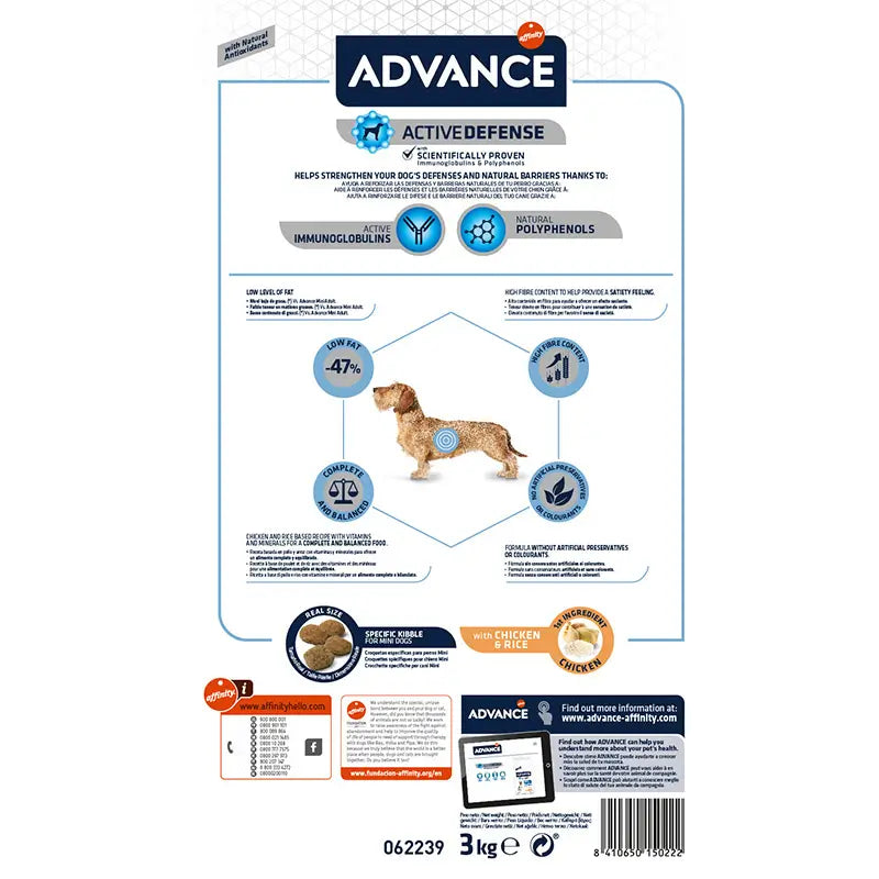 Advance Canine Adult Light Mini Chicken 3kg, dog food for dogs