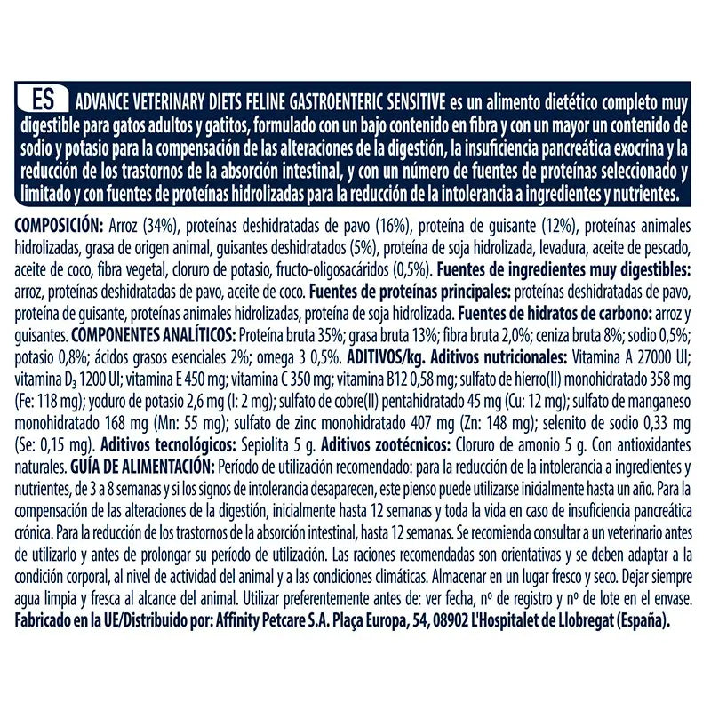 Advance Vet Feline Adult Gastro Sensitive 1,5Kg, cat food