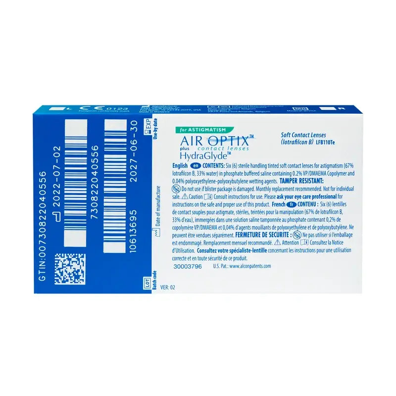 Air Optix Plus HydraGlyde Monthly Toric Lenses , 6 units - +4.25, -1.75, 140, 8.7, 14.50