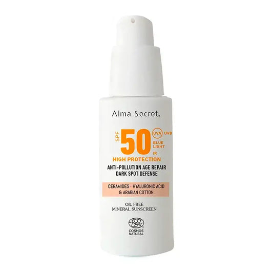 Alma Secret Solar Facial Natural Sunscreen Spf 50 With Ceramides, Anti-Blemish And Oil-Free (Colour: Sand)