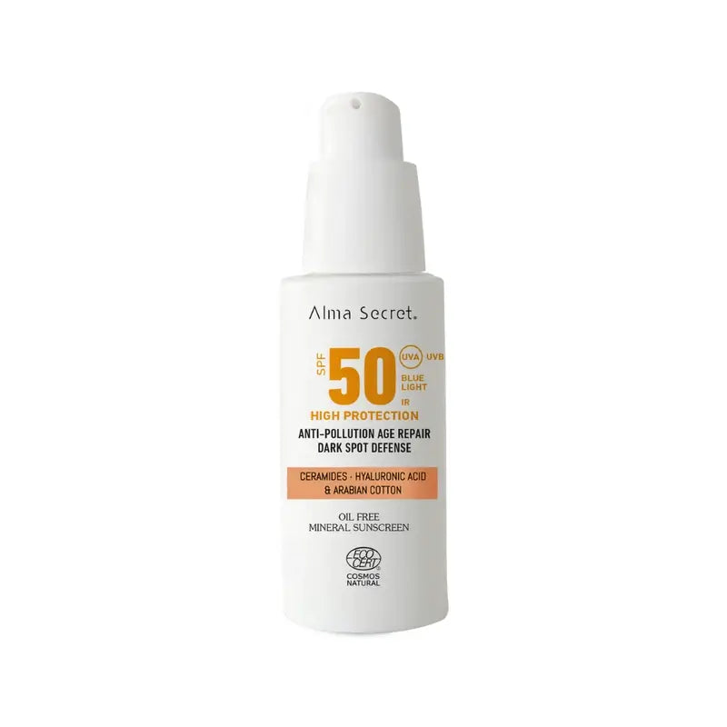 Alma Secret Natural Facial Sunscreen SPF50 Ceramides, Anti-Blemish & Oil-Free Golden, 50 ml
