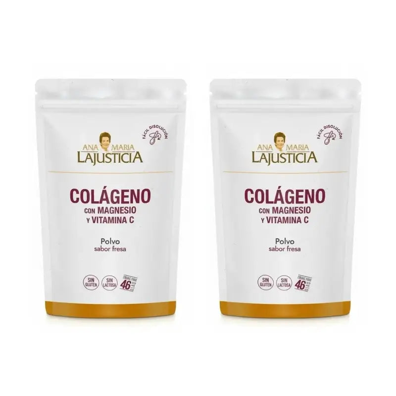 Ana Maria Lajusticia Collagen With Magnesium + Vit.C Strawberry Flavour Powder Doypack, 2x350 grams