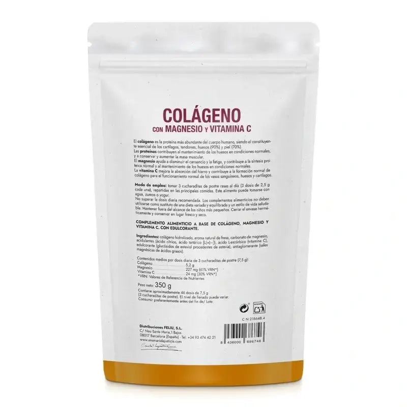 Ana Maria Lajusticia Collagen With Magnesium + Vit.C Strawberry Flavour Powder Doypack , 3x350 grams