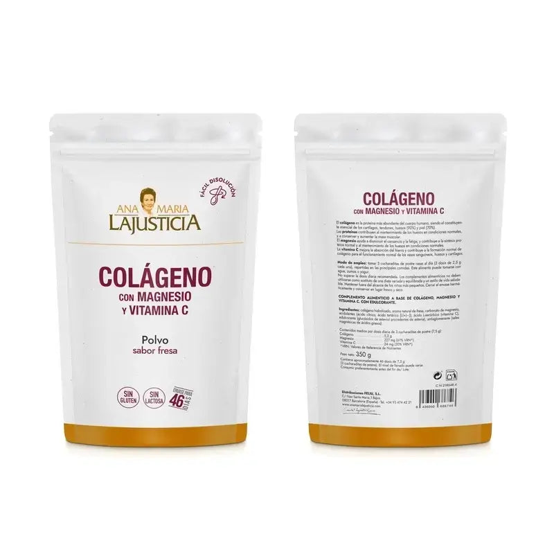Ana Maria Lajusticia Collagen With Magnesium + Vit.C Strawberry Flavour Powder Doypack , 3x350 grams