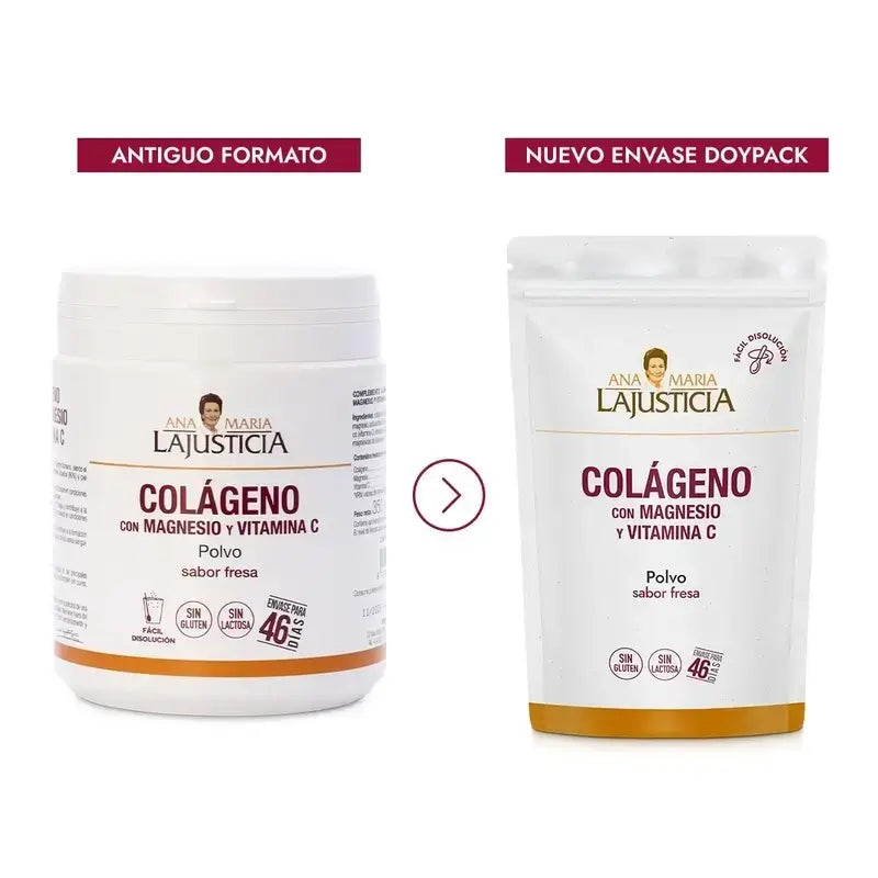 Ana Maria Lajusticia Collagen With Magnesium + Vit.C Strawberry Flavour Powder Doypack , 3x350 grams