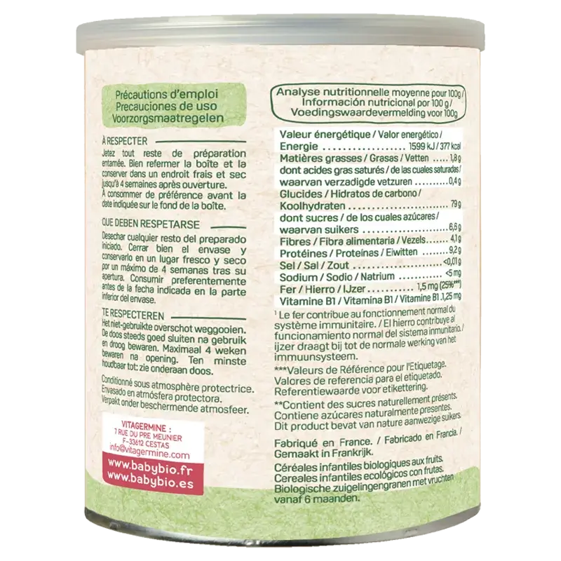 Babybio Cereals 3 Fruit & Quinoa, Pack 2 x 220g