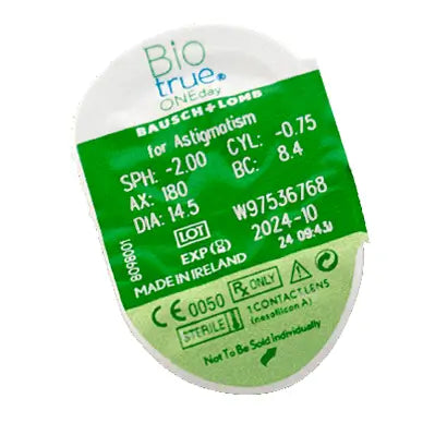 Biotrue One Day Daily Toric Lenses , 30 units - +2.00, -1.25, 80, 8.4, 14.50