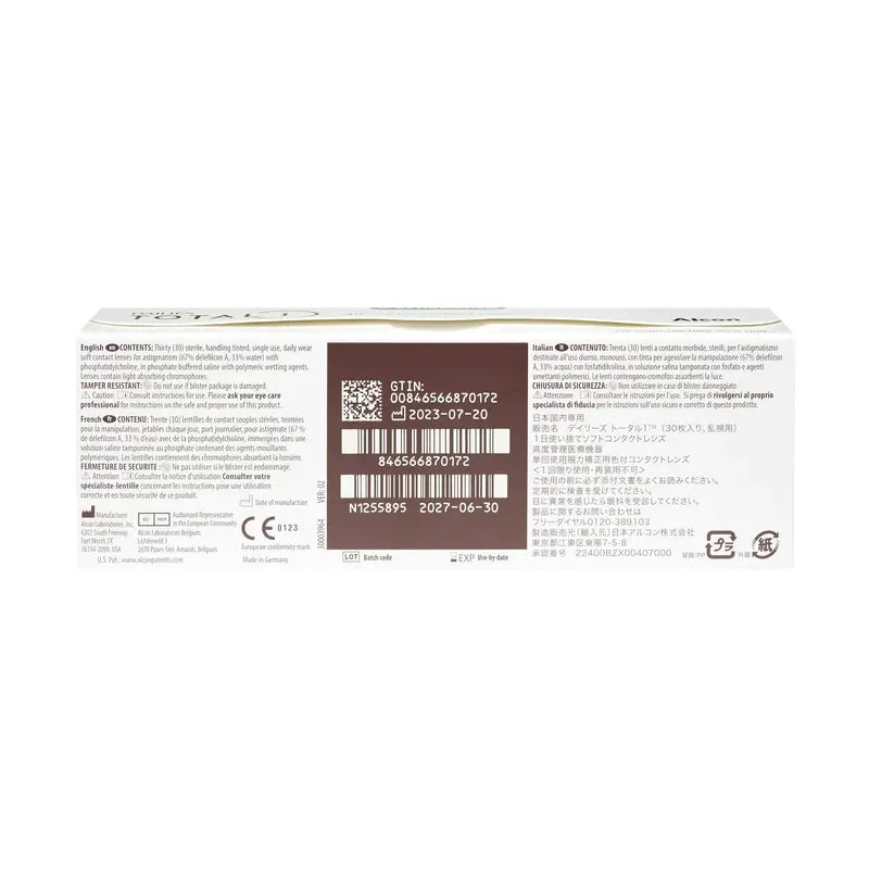 Dailies Total1 Daily Toric Lenses , 30 units - -1.75, -1.25, 20, 8.6, 14.50