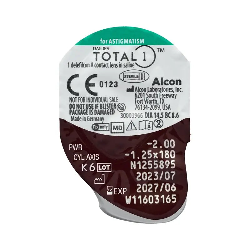 Dailies Total1 Daily Toric Lenses , 30 units - -1.75, -1.75, 40, 8.6, 14.50