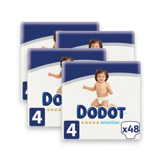 Dodot Pack 4X Sensitive Nappy Size 4 (9-14 Kg), 192 Units