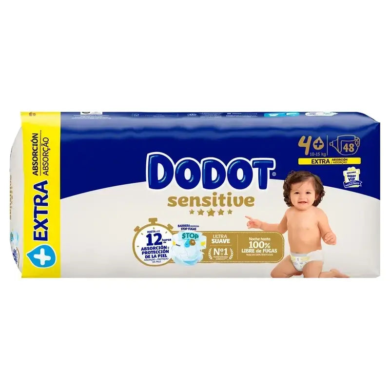 Dodot Sensitive Nappies Extra Absorbency 10-15 kg Size 4+, Pack 2 x 48 Units