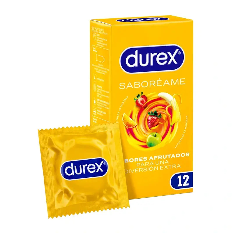 Durex Condoms Saboreame with Fruity Flavours - Strawberry, Banana, Orange and Apple 12 units