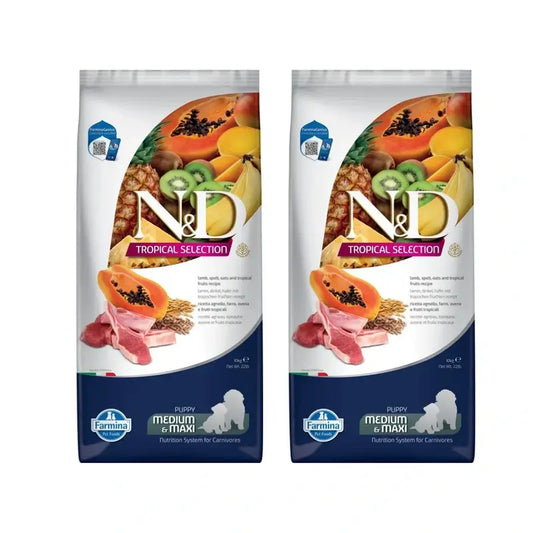 Farmina N&D Dog Puppy Tropical Selection Med Maxi Lamb 10K, Pack Of 2