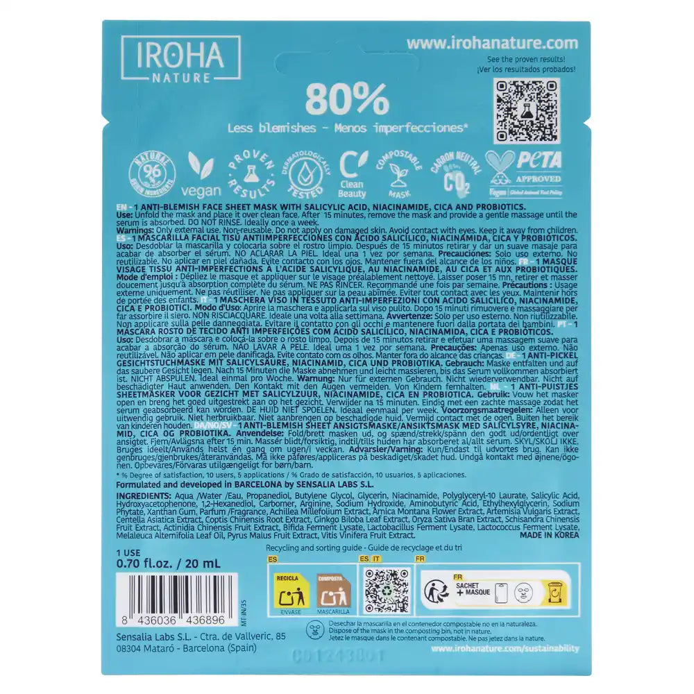 Iroha Nature Oily Skin Anti-Imperfection Facial Mask, 20 Ml