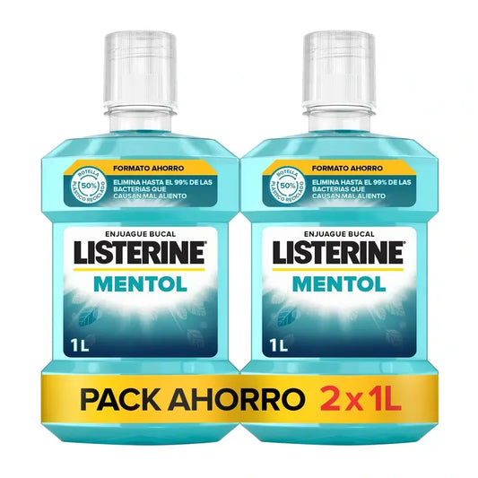 Listerine Mouthwash Menthol Flavour Plaque Protection, Strengthens teeth, Pack of 2 x 1000ml.