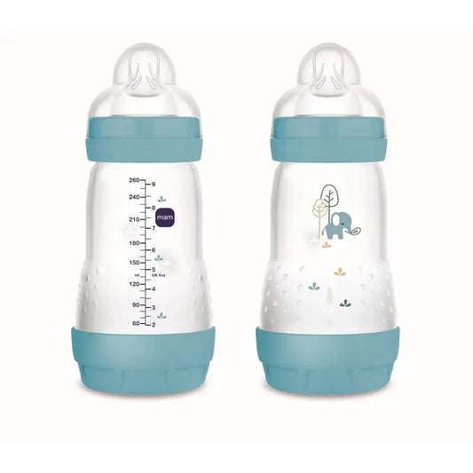 Mam Baby Easy Start Feeding Bottle Anti-Colic Blue Matt, 2X260Ml