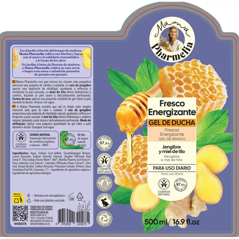 Mama Pharmelia Fresh Energising Shower Gel With Ginger And Linden Honey, 500 Ml