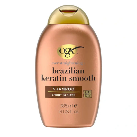 OGX Brazilian Keratin Shampoo, Smooth & Nourish, Wavy or Curly Hair, Smooth & Shiny, 385ml
