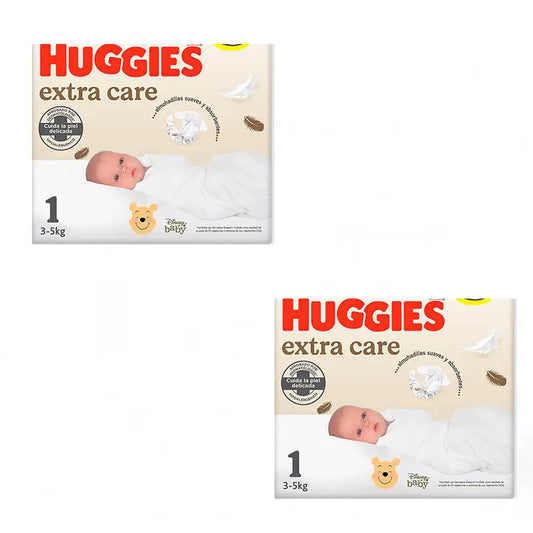 Huggies Extra Care Newborn Baby Nappy Size 1 (3-5KG), Pack 2 x 56 pieces