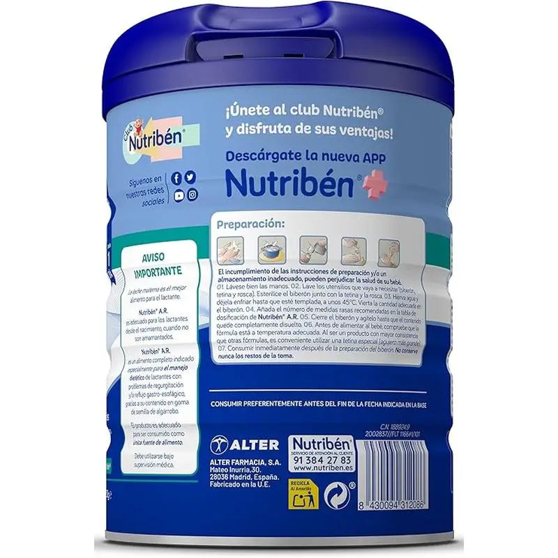 Nutribén AR Anti-Reflux and Anti-Regurgitation Milk, 2 X 800 grams