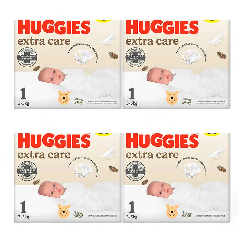 Huggies Extra Care Nappy Size 1 (3-5Kg), Pack 4 X 112 Units