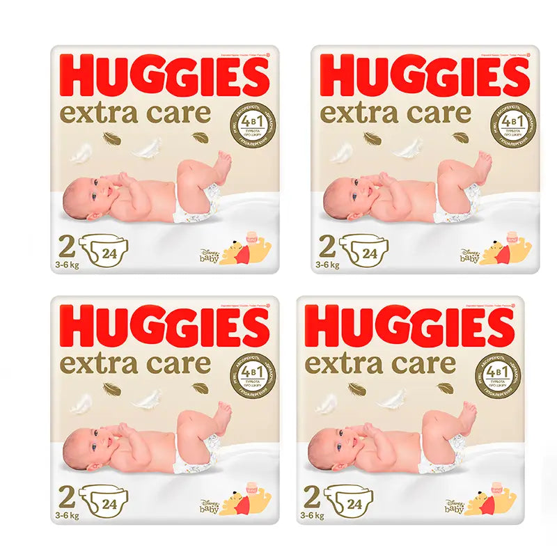 Huggies Extra Care Nappy Size 2 (4-6Kg), Pack 4 X 96 Pcs.