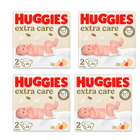 Huggies Extra Care Nappy Size 2 (4-6Kg), Pack 4 X 96 Pcs.