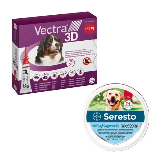 Vectra 3D + 40 kg 3 Pipettes + Seresto Large Collar, Pack Large Dogs