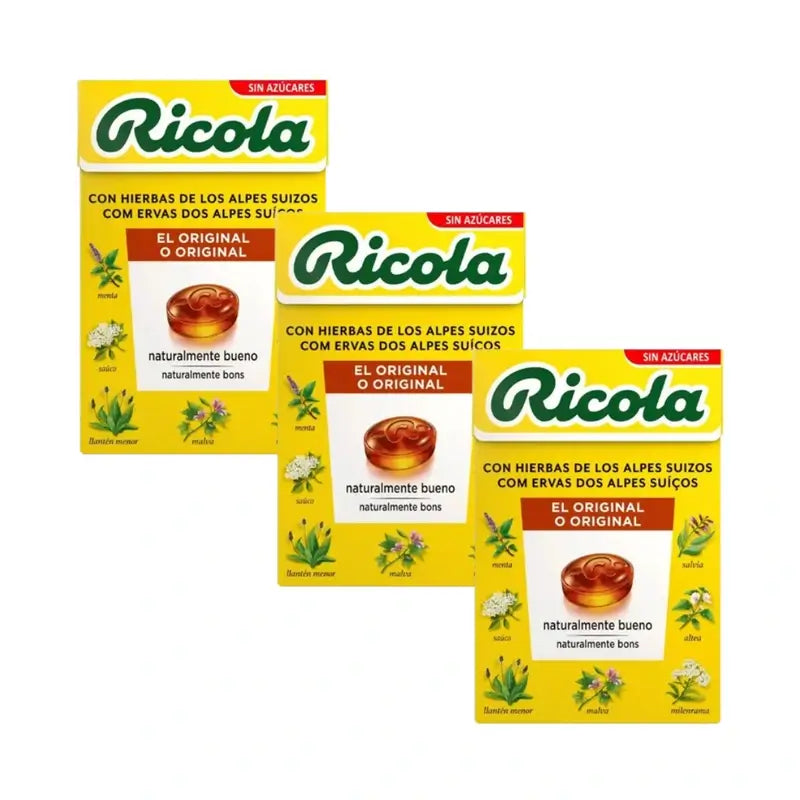 RICOLA SUGAR-FREE HERBS AND STEVIA SWEETS Pack 3 x 50 G