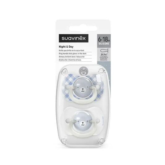 Suavinex Night & Day Nighttime Pacifiers Sx Pro Teat 6/18 Months Blue, 2 units