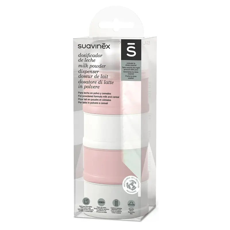 Suavinex Milk and Cereal Dispenser 4 Compartments, Pink