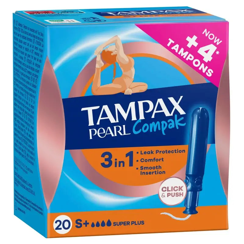 Tampax Pearl Compak Super Plus Tampons With Applicator, 20 Units
