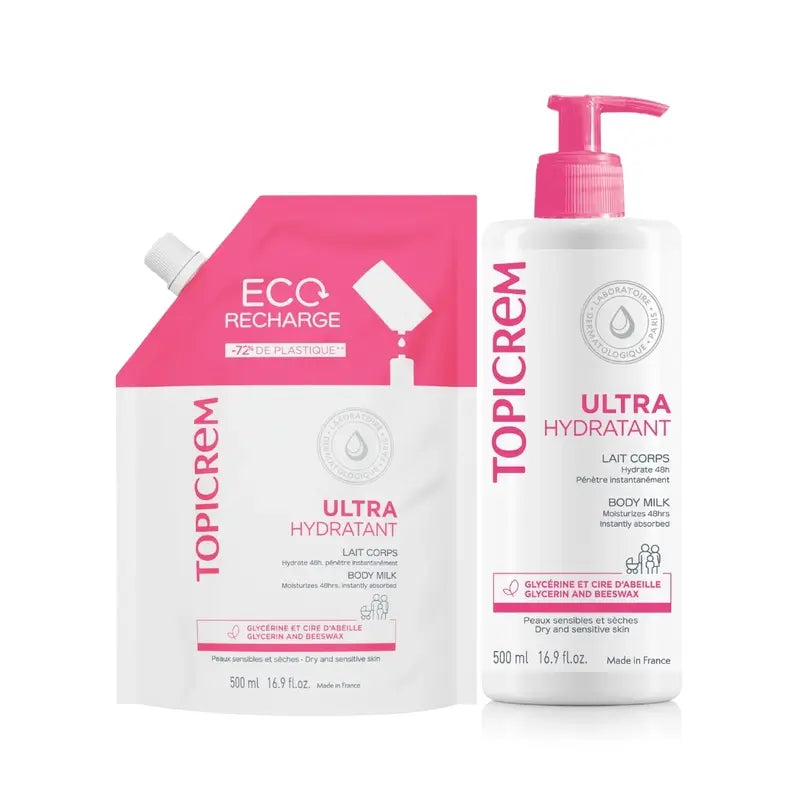 Topicrem Pack Uh Body Milk 500 Ml + Body Milk Refill 500 Ml 50%.
