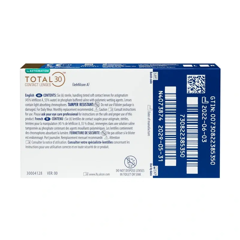 Total30 Monthly Toric Lenses , 6 units - -3.75, -1.25, 70, 8.6, 14.50