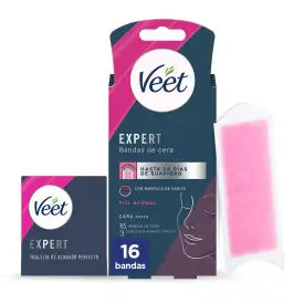 Veet Expert Facial Depilatory Cold Wax Strips with Shea Butter, 16 Strips