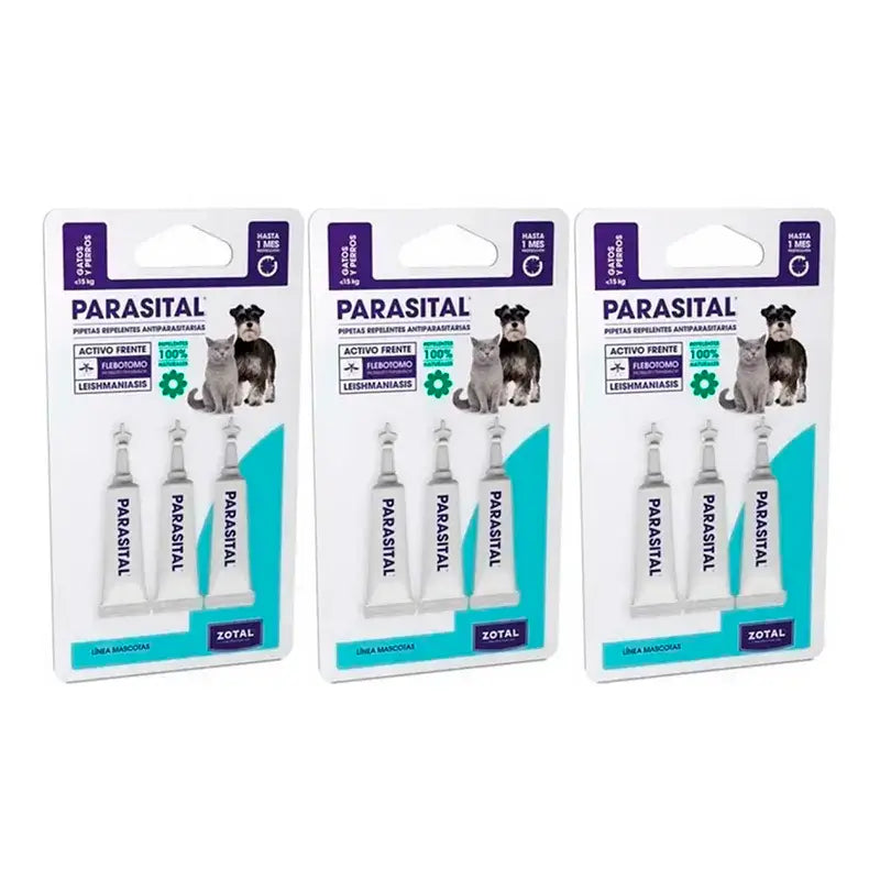 Zotal Parasital, Pack 3 x 3 Antiparasitic Pipettes Cats and Small Dogs up to 10Kg
